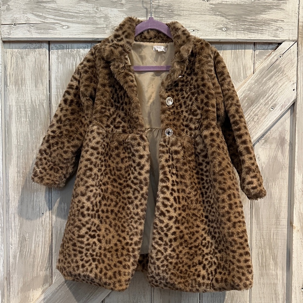 Tahari Kids Leopard-Print Faux Fur Pea Coat - Brown